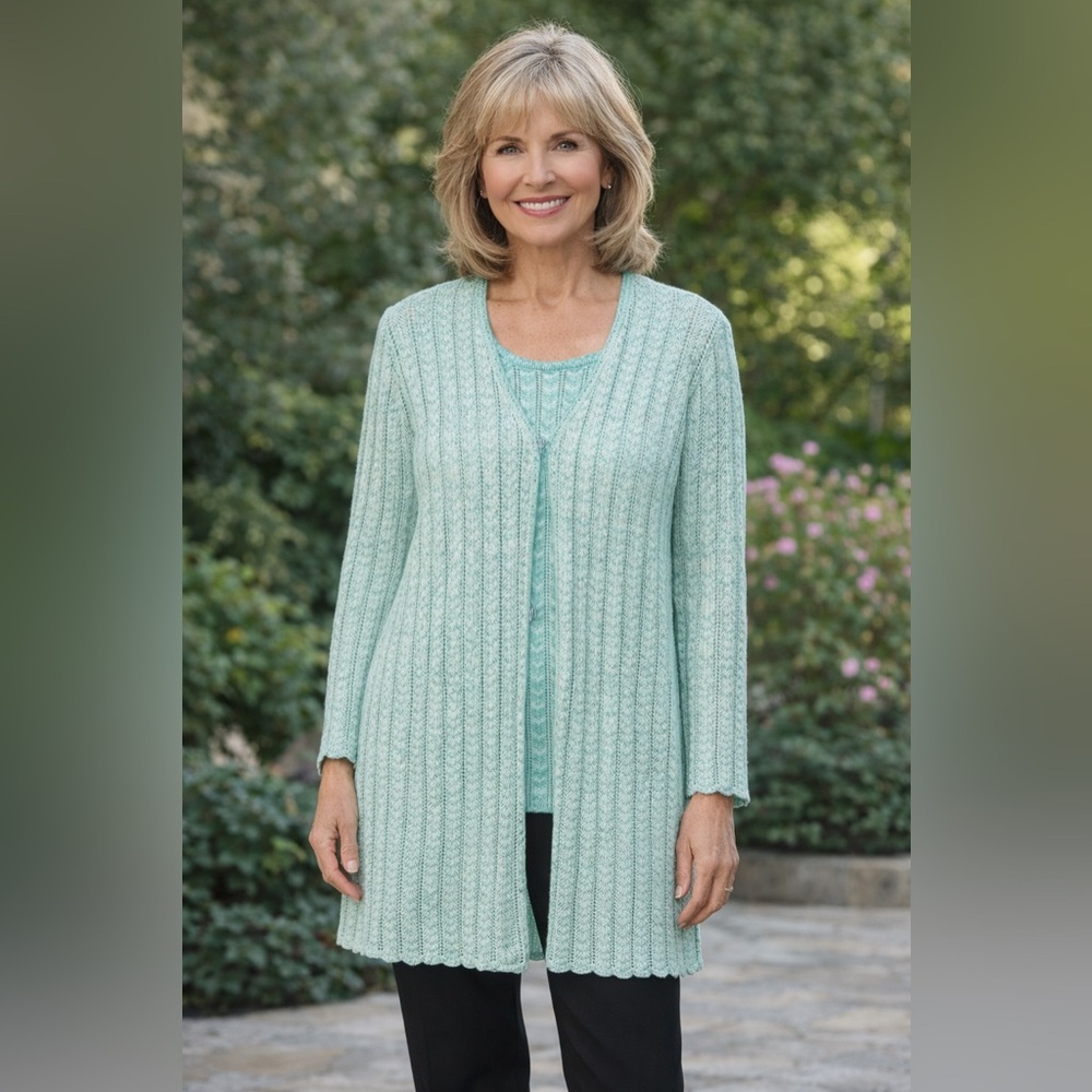 St. John Sport twinset cardigan sweater & sleeveless tank Medium teal turquoise